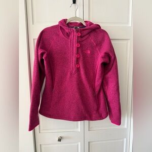 The North Face Pink Fleece Hoodie Pullover M Button Neck Cozy